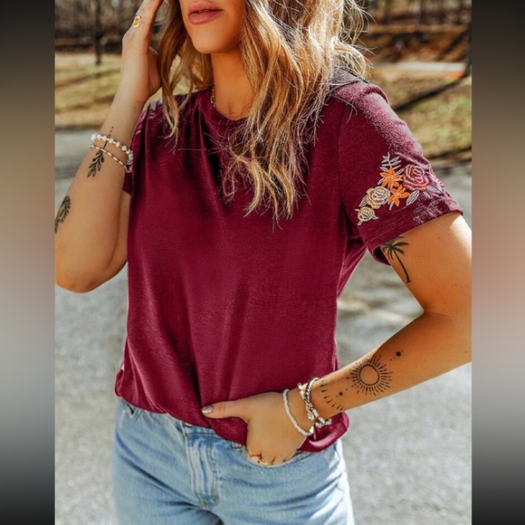 Boho floral embroidered short sleeve blouse - Picture 6 of 15